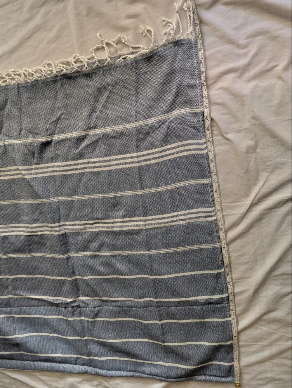Cotton Turkish Towel Peshtemal Hammam Bath Beach Blue White Striped Fringe NWOT
